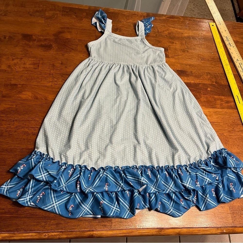 Only Little Once blue dot candy cane gown pajamas nightgown size 7